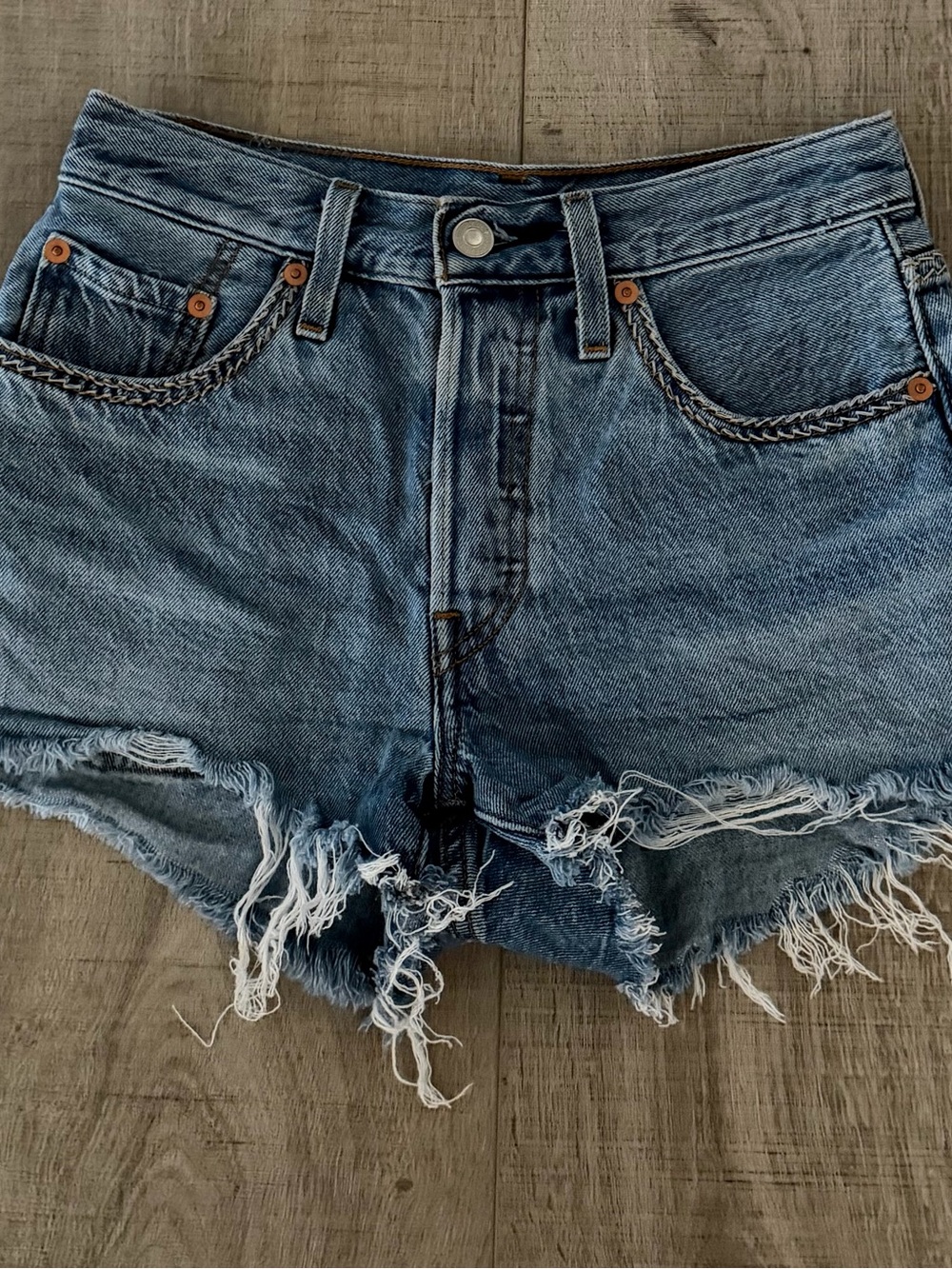 Levi's Frayed High-Rise Denim Cutoff Shorts - Blue